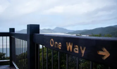 A stunning aerial view from the Whitehaven Beach lookout, showcasing pristine sands.