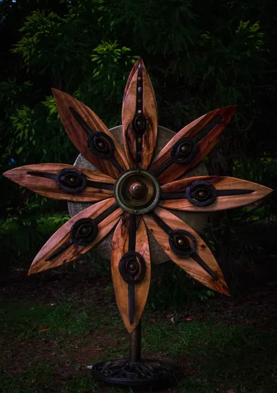 A beautifully crafted wooden flower, blending nature and artistry.
